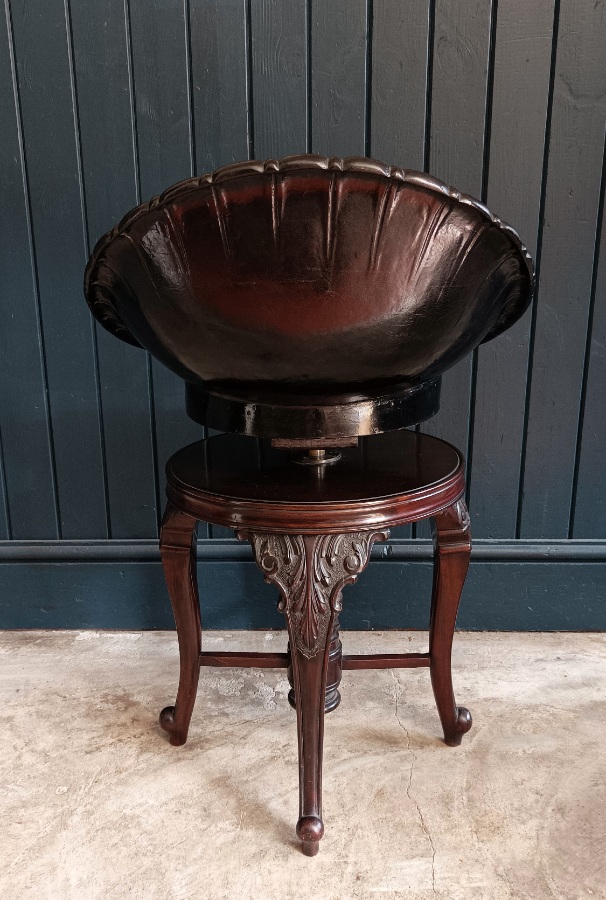 Antique Papier Mache and Mahogany Revolving Harpist Music Stool (6).jpg